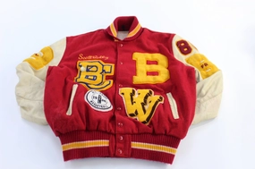 Announce 1986 Red & Cream Embroidered Letterman Varsity Jacket