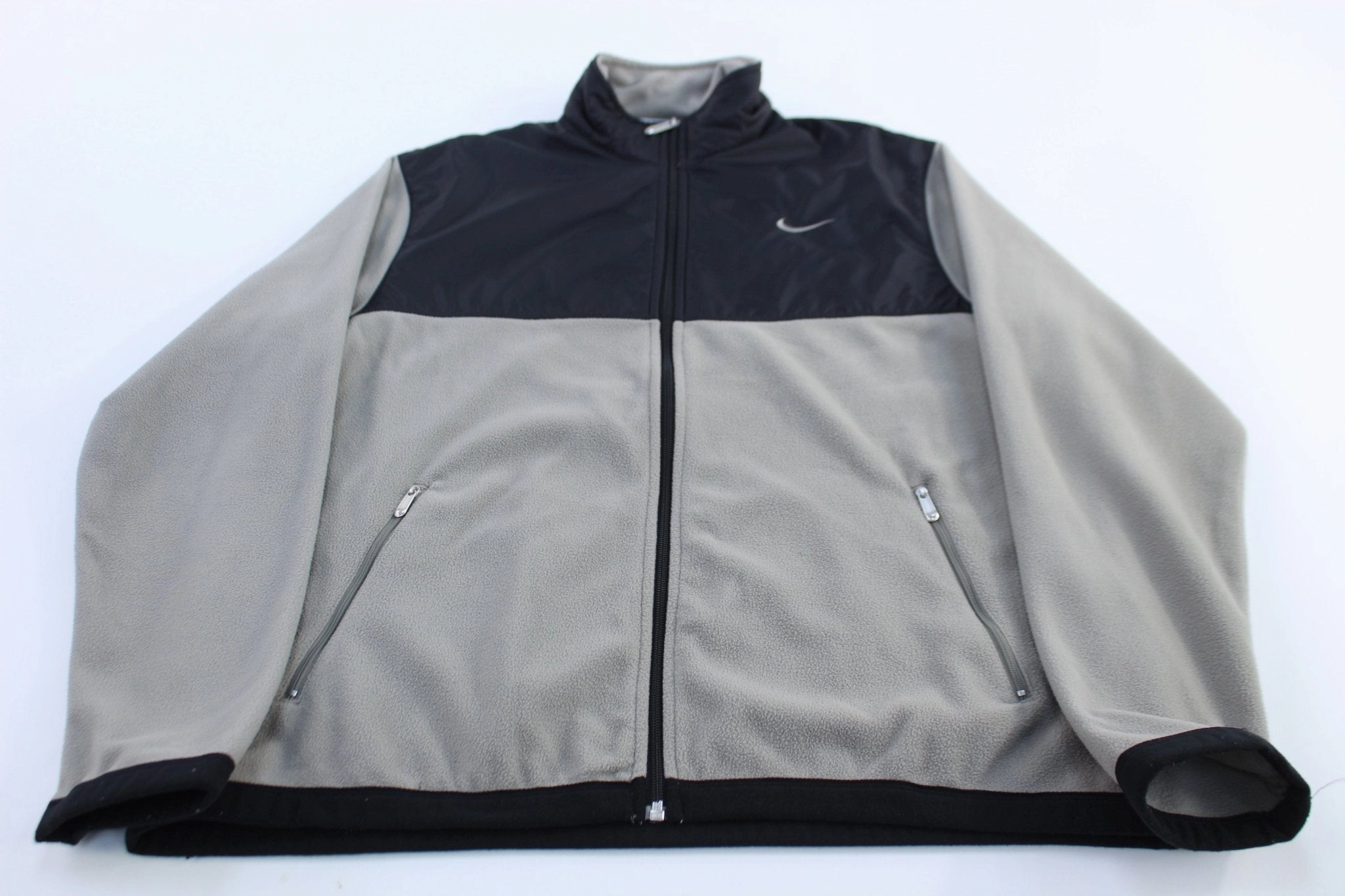 2000's Nike Embroidered Swoosh Logo Grey & Black Fleece Jacket Custom - made