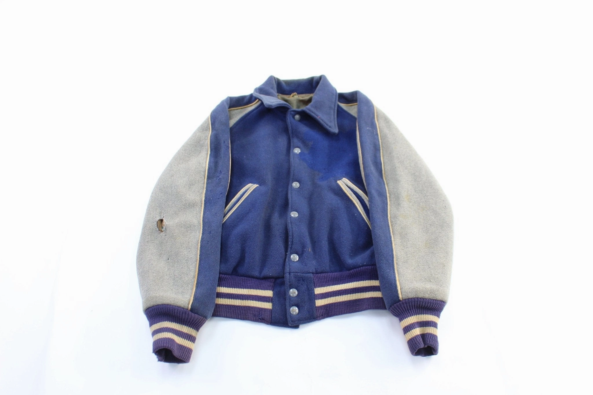 60's Hatcher's Blue & Grey Varsity Letterman Jacket Seamless construction