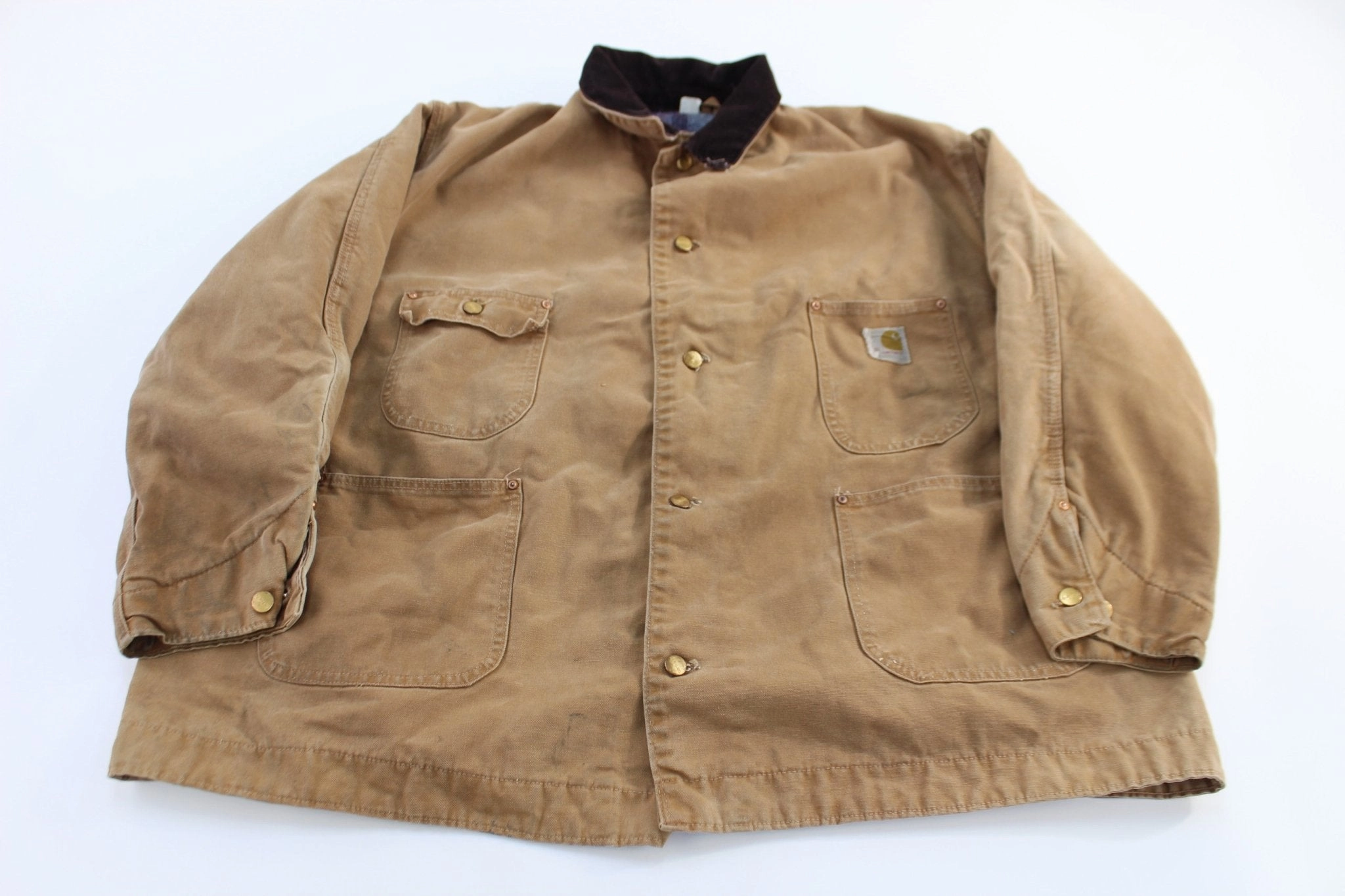 70's Carhartt Logo Patch Tan Blanket Lined Chore Jacket family gathering
