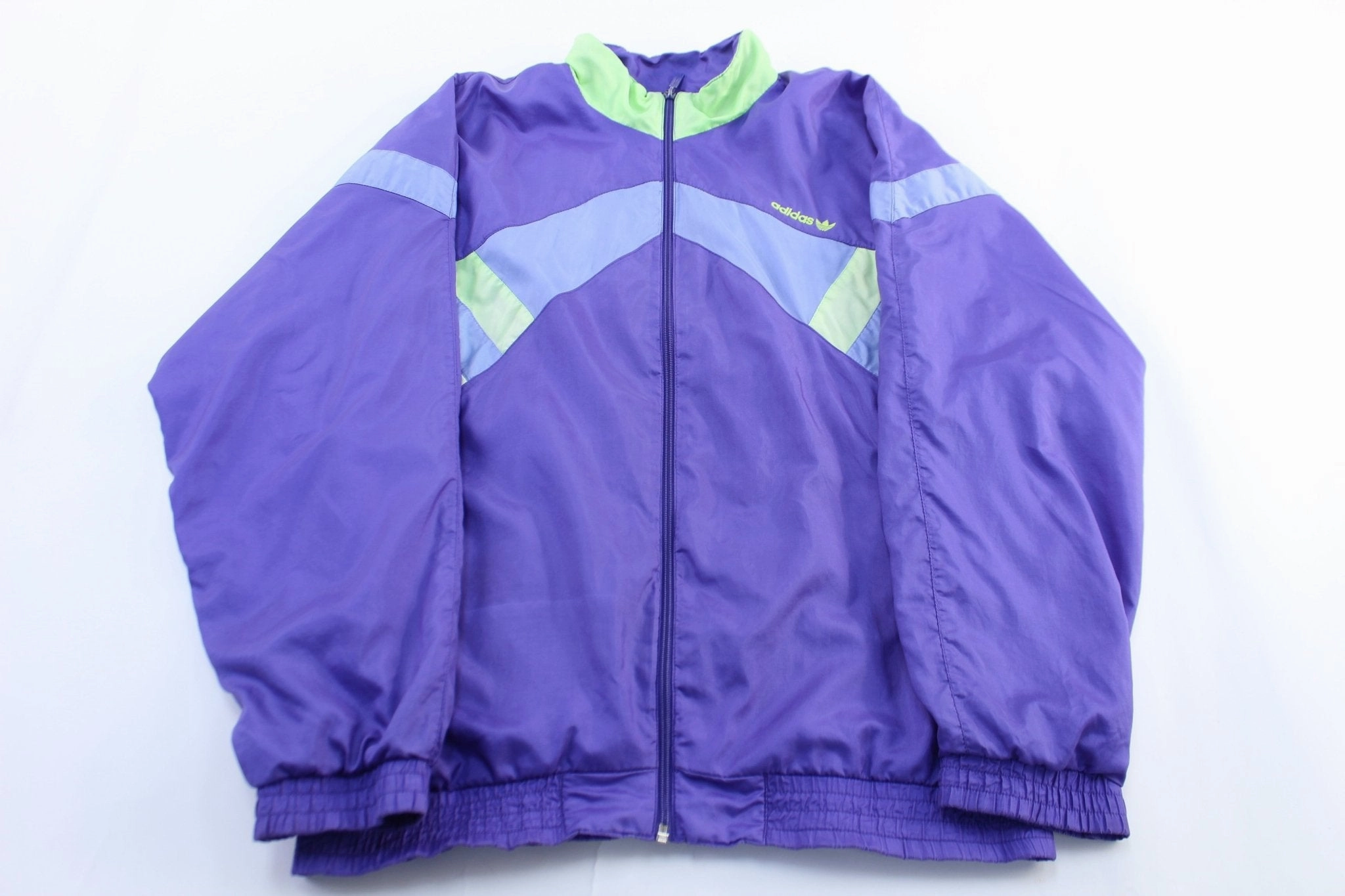 80's Adidas Embroidered Logo Neon & Purple Zip Up Jacket Clean Finish Quick Dry Technology