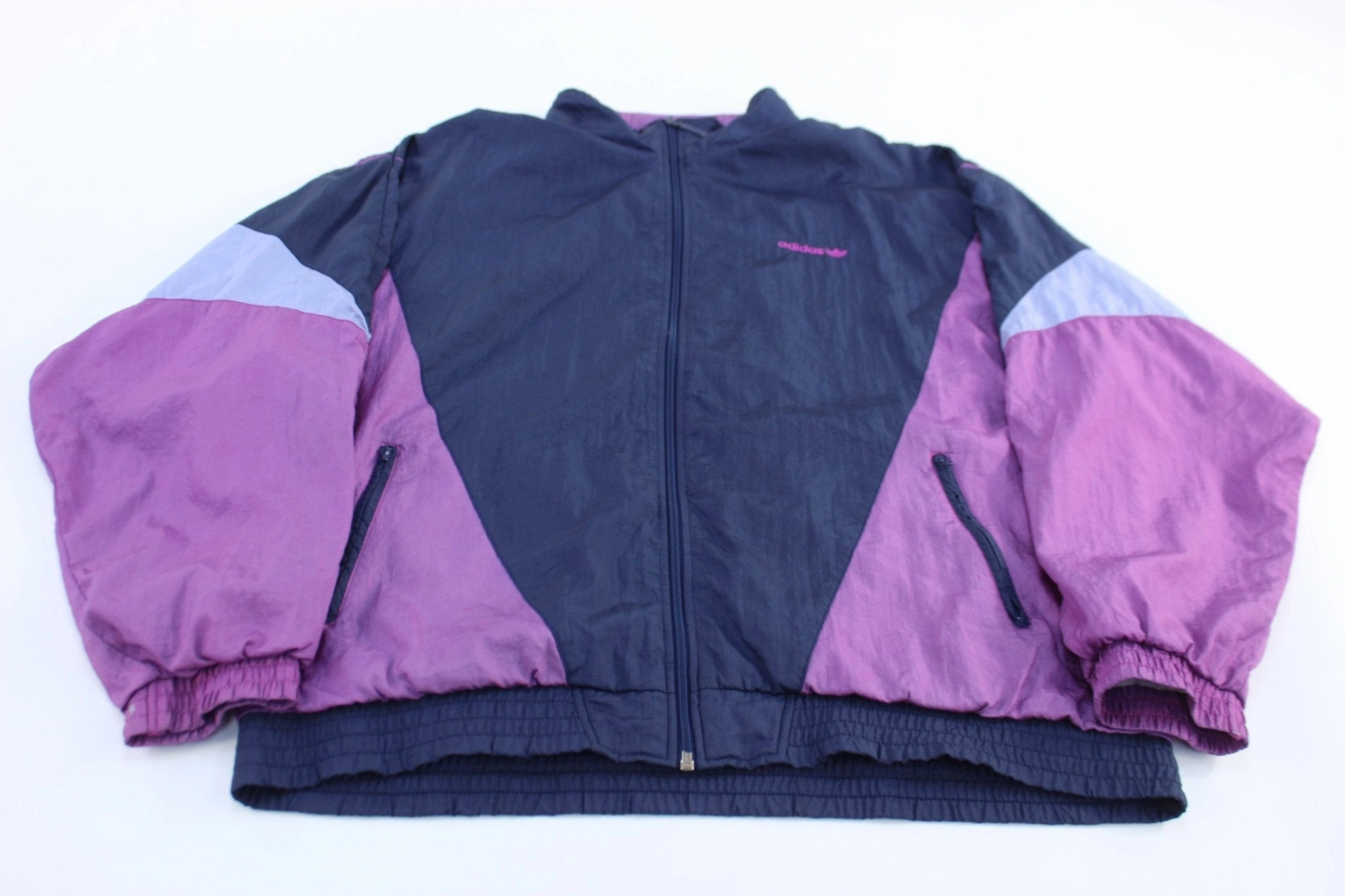 musicians Rain Fit 80's Adidas Embroidered Logo Purple Full Zip Windbreaker