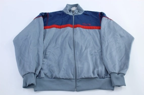 80's Adidas Embroidered Logo Red, Blue, & Grey Track Jacket Reflective Piping Adult