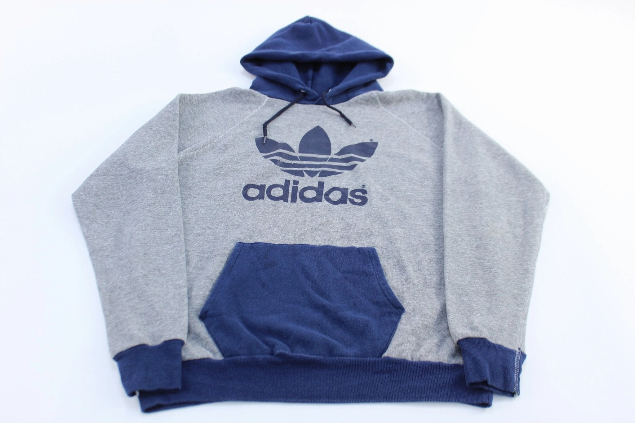 80's Adidas Trefoil Logo Blue & Grey Pullover Hoodie Outdoor Function shearling