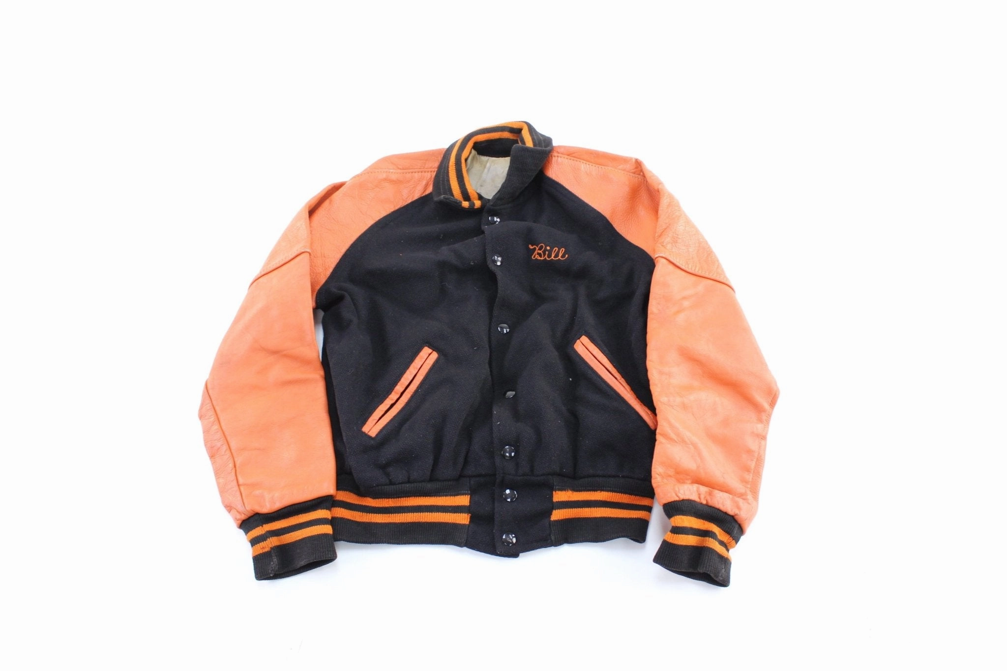 80's Black & Orange Varsity Letterman Jacket Outdoor Jacket