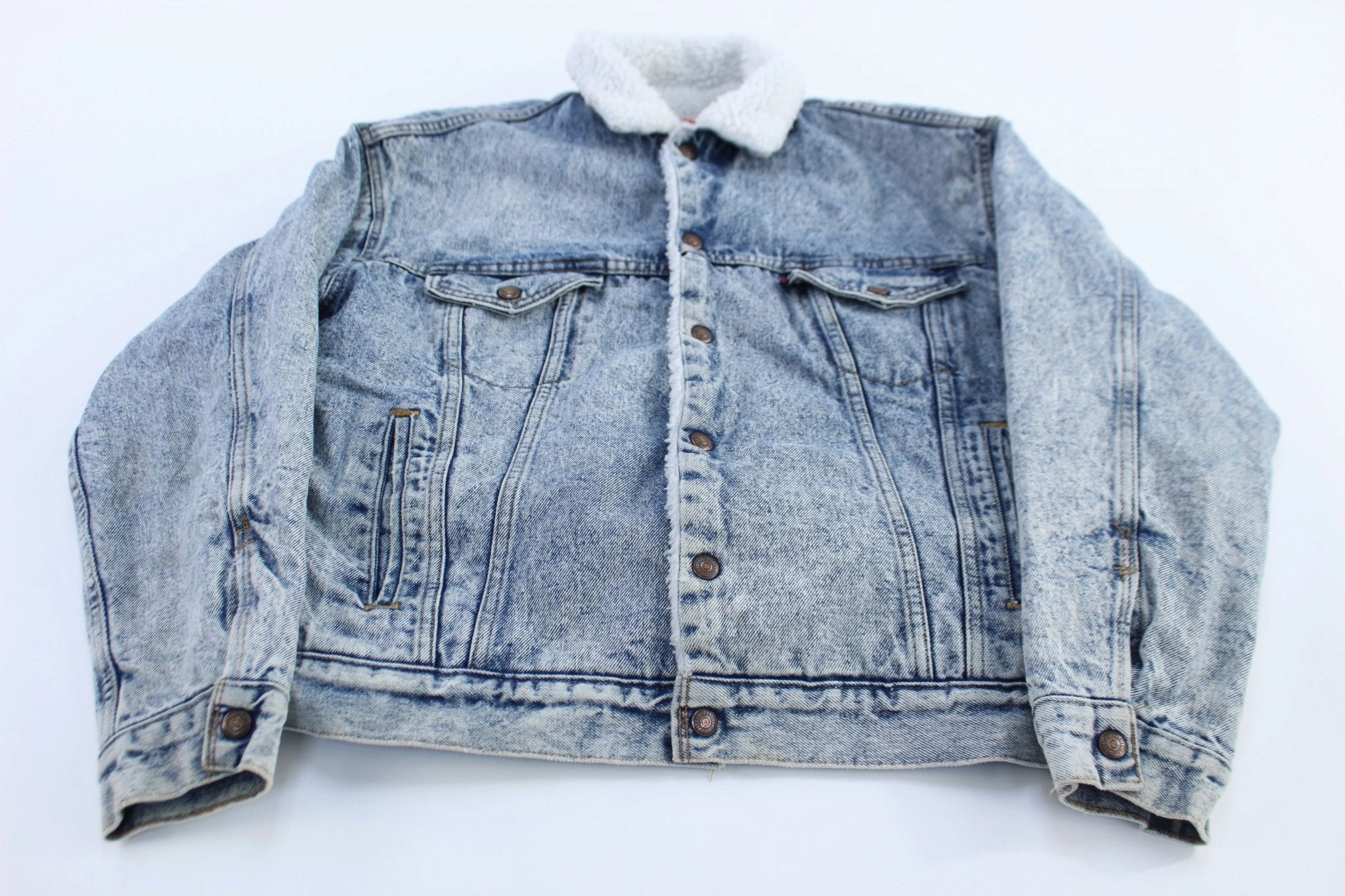 80's Levi's Sherpa Lined Light Wash Denim Trucker Jacket Light Layer