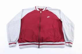 Taped Edges 80's Nike Embroidered Logo Grey & Maroon Zip Up Jacket