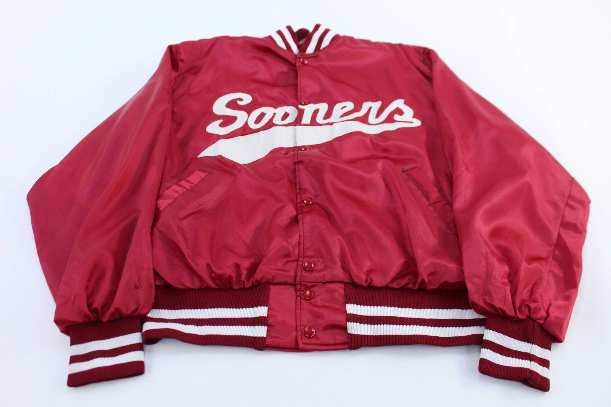 comfort enhancer Bond 80's University of Oklahoma Sooners Embroidered Bomber Jacket