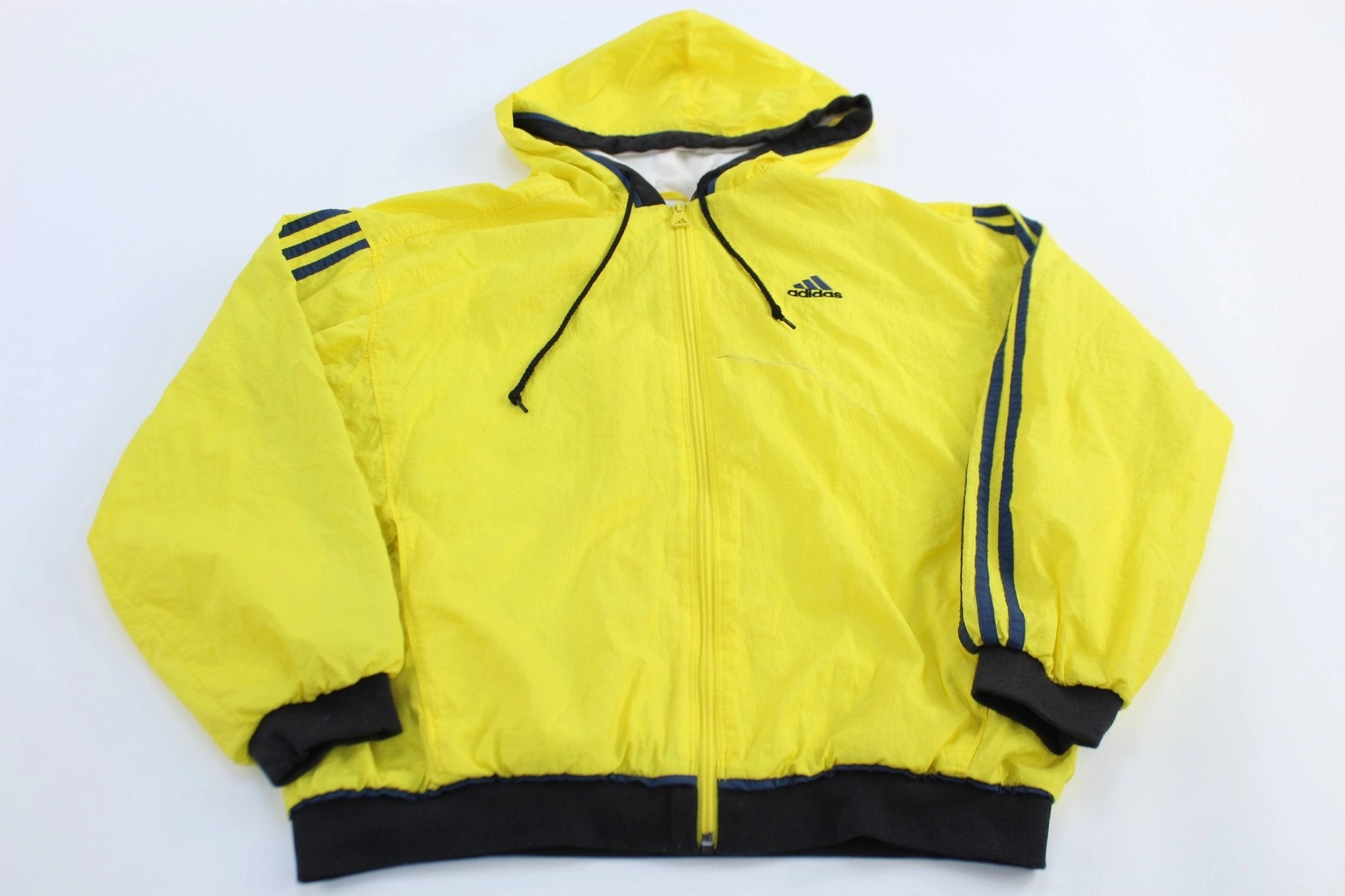 Light Layer 90's Adidas Embroidered Logo Black & Yellow Striped Zip Up Jacket
