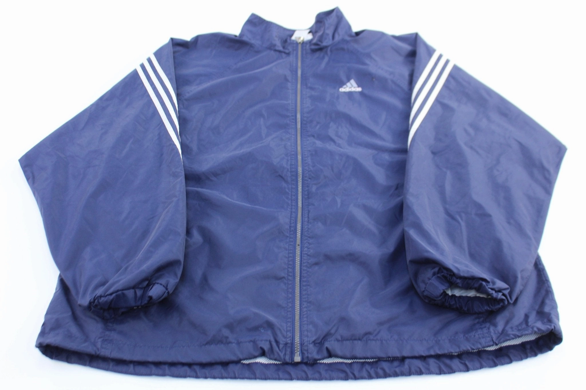 Unique Printed 90's Adidas Embroidered Logo Blue & White Striped Zip Up Jacket