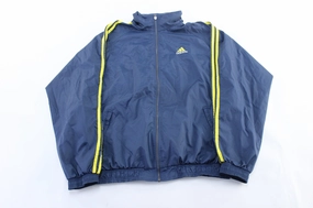 90's Adidas Embroidered Logo Blue & Yellow Striped Zip Up Jacket Tech Style