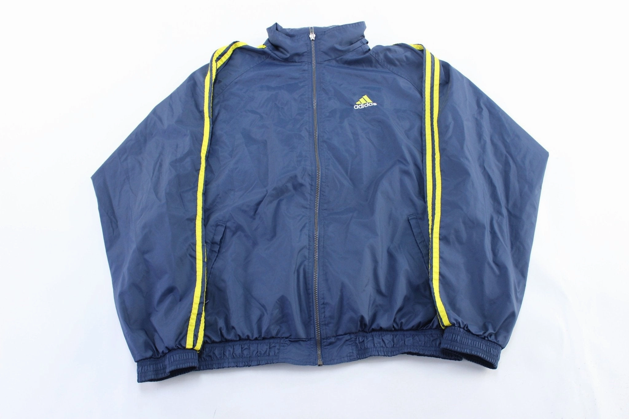 90's Adidas Embroidered Logo Blue & Yellow Striped Zip Up Jacket Tech Style