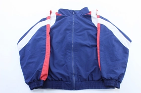 Stylish Protection Weather-Proof Wear 90's Adidas Red, Blue, & White Striped Zip Up Jacket