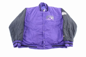 Reinforced Hem Layered Look 90's Colorado Rockies Embroidered Black & Purple Varsity Jacket