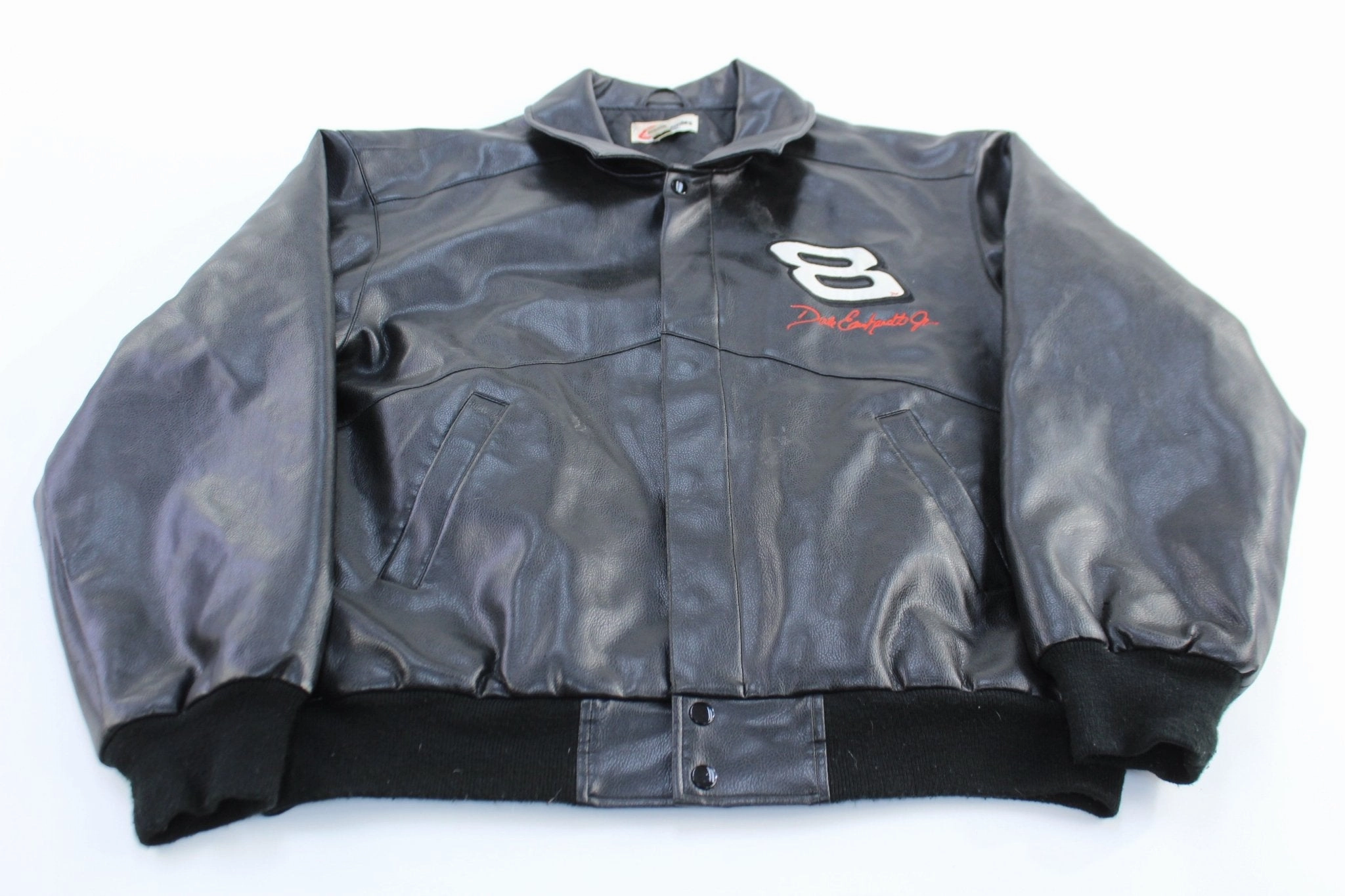 90's Dale Earnhardt Jr Bud Racing Black Leather Jacket Windproof Closure Patch