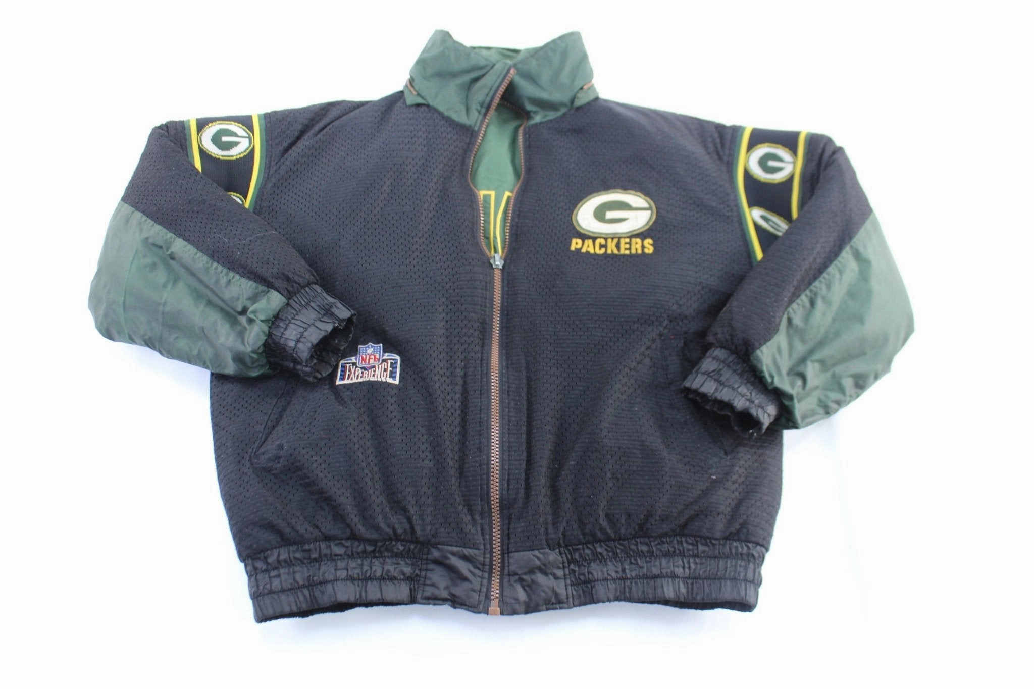 90's Green Bay Packers Embroidered Reversible Zip Up Jacket Bonded Zippers