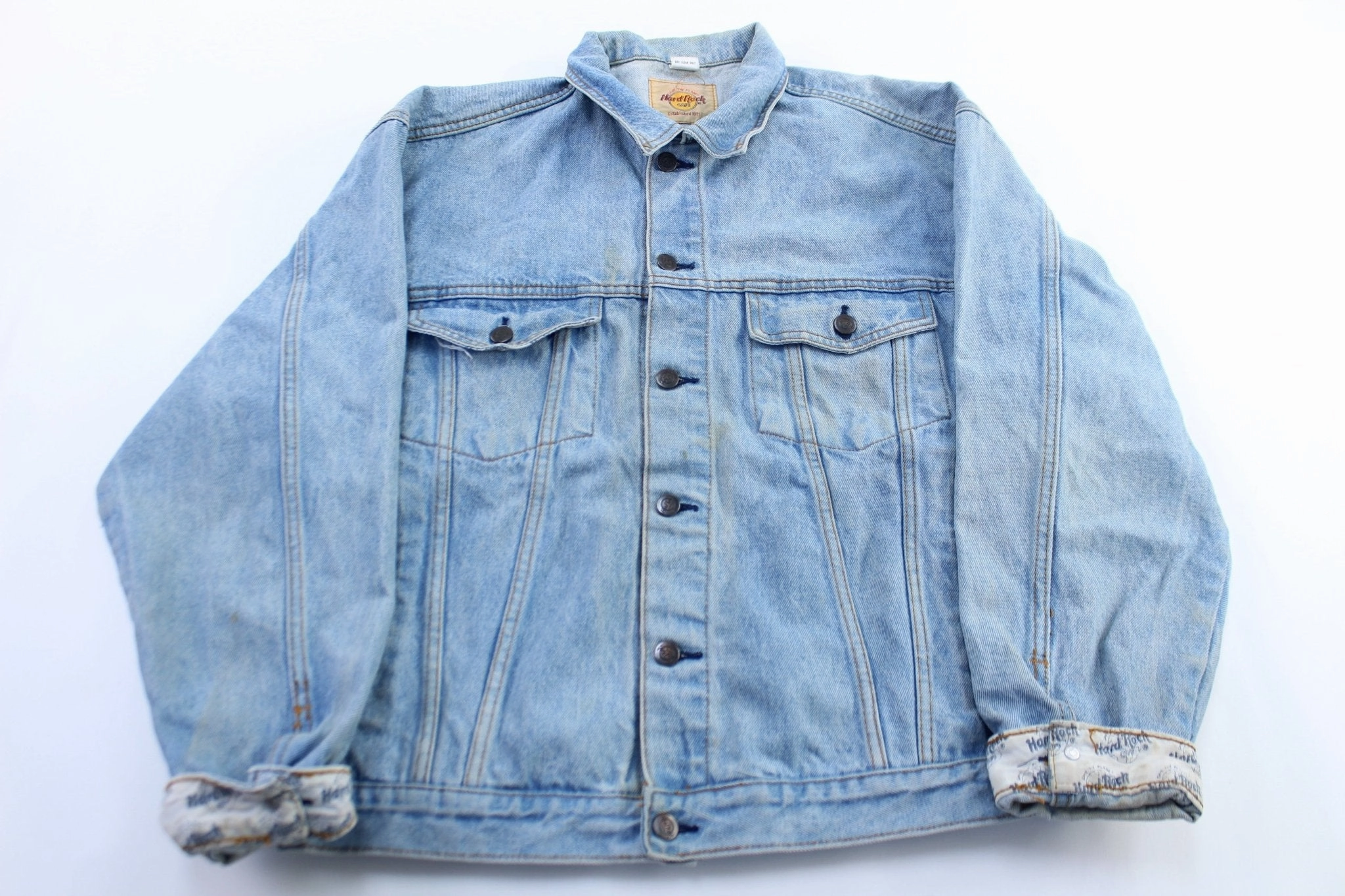 Sleek Outerwear 90's Hard Rock Cafe Embroidered New York Denim Jacket