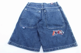 90's JNCO Embroidered Gas Mask Denim Baggy Shorts HiddenPockets