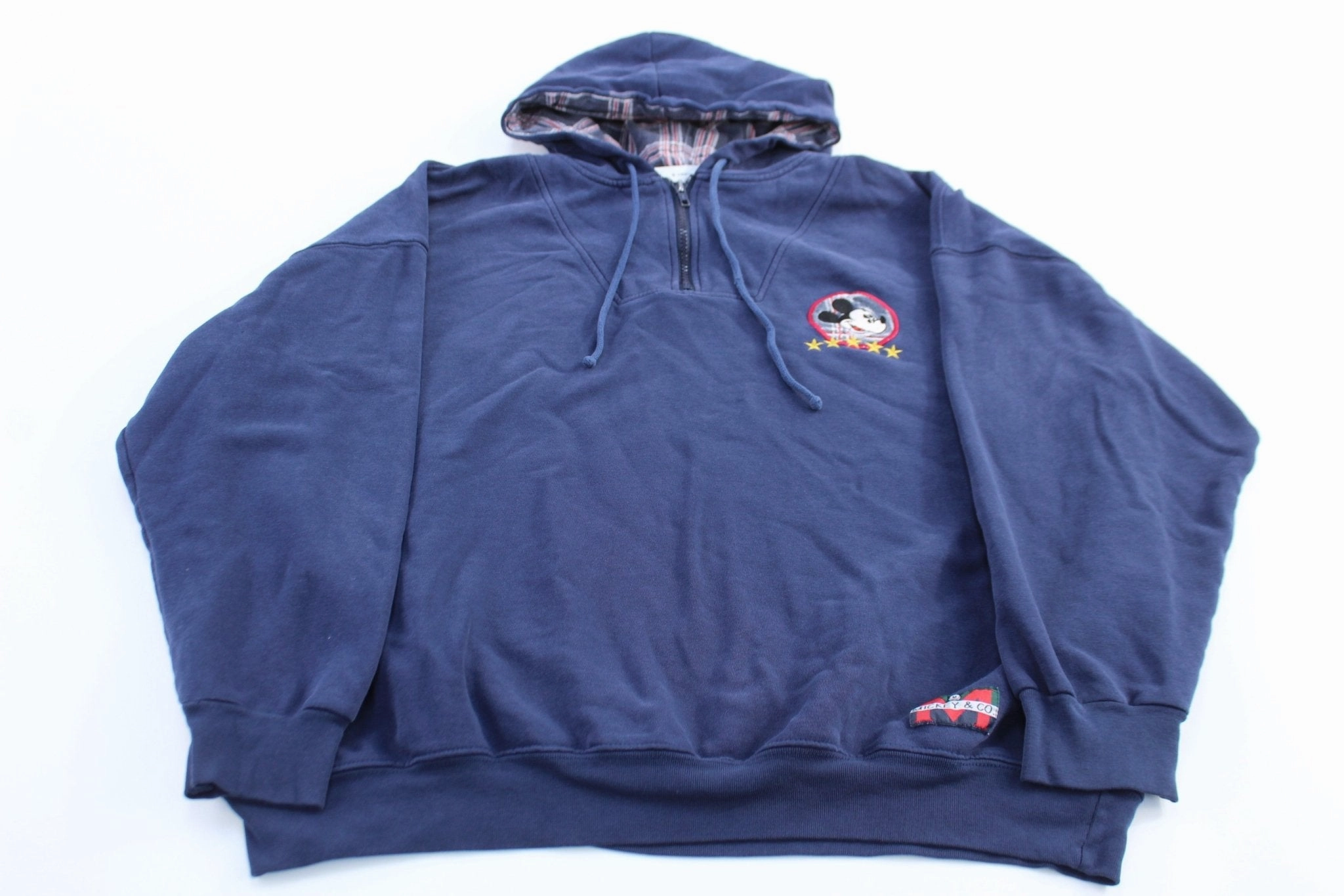 University Flexible Zipper System 90's Mickey & Co. Embroidered Blue Pullover Hoodie