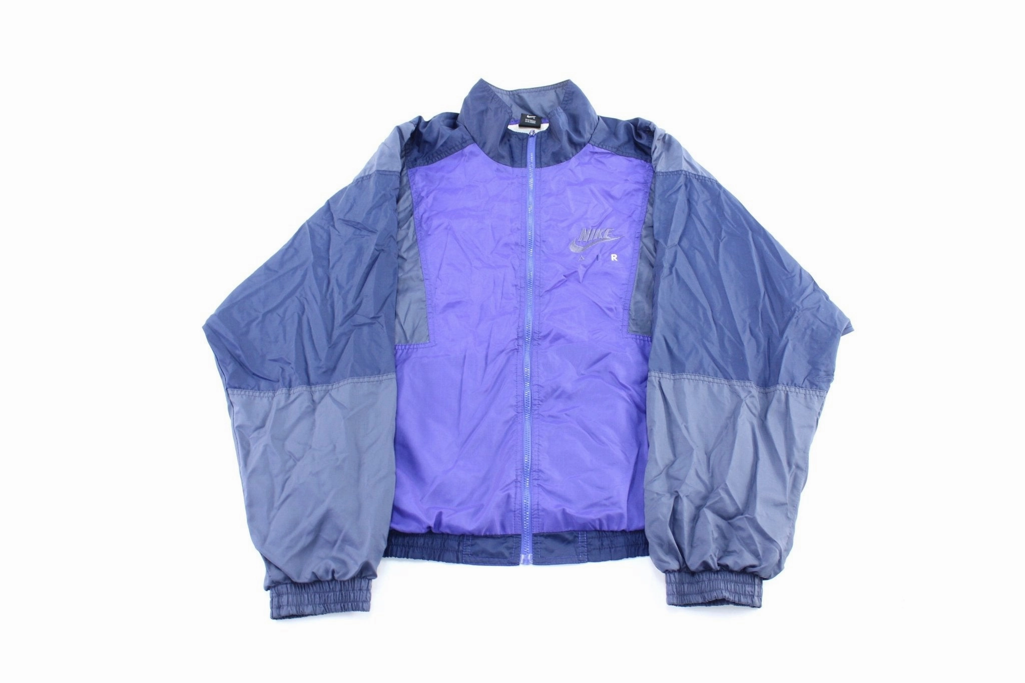 90's Nike Air Embroidered Logo Navy Blue, Violet, & Grey Zip Up Jacket Flexible Neckline Multi-Season Wear