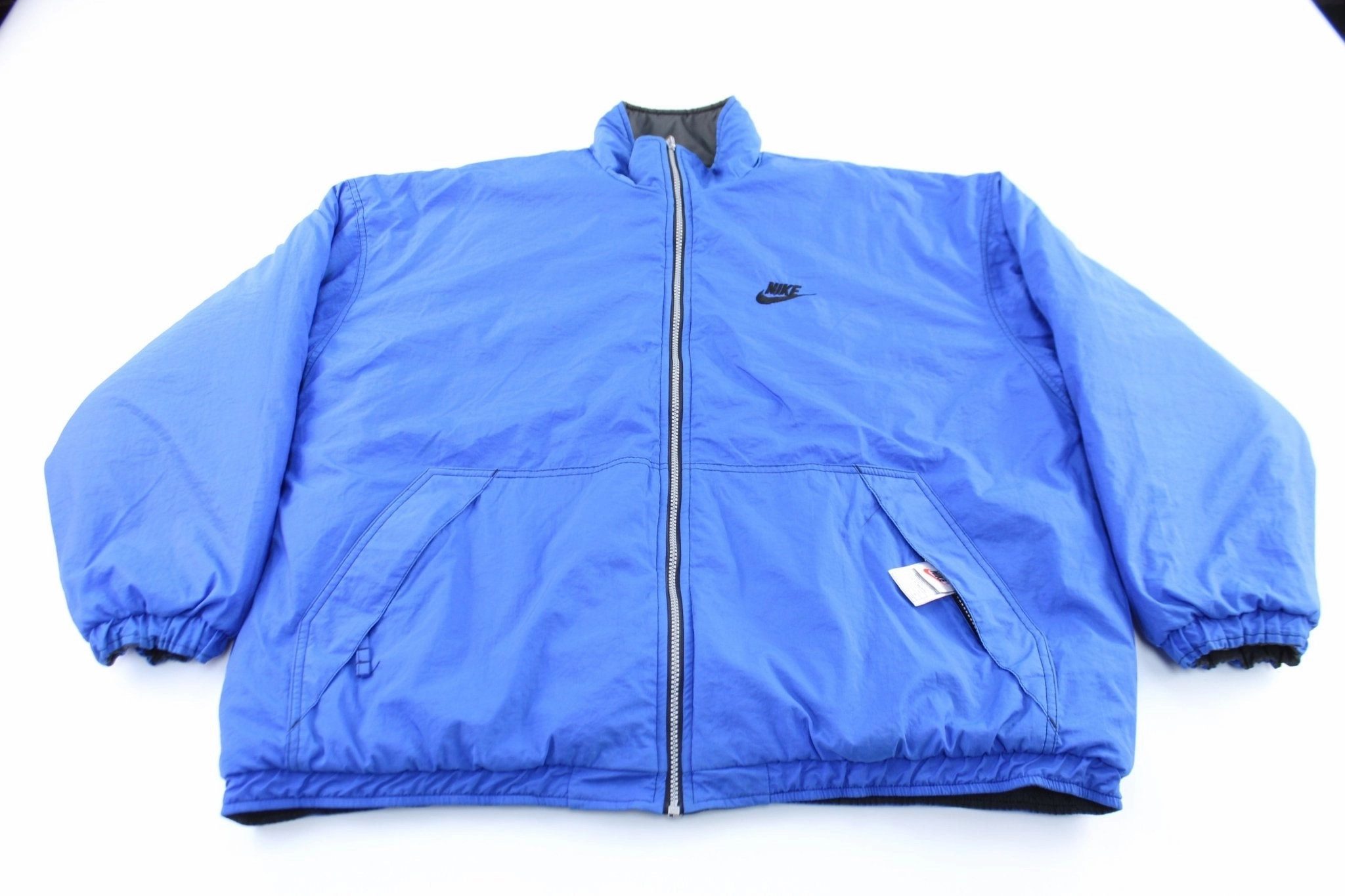90's Nike Embroidered Logo Blue & Grey Reversible Zip Up Jacket Modular Attachment Points Minimal Utility