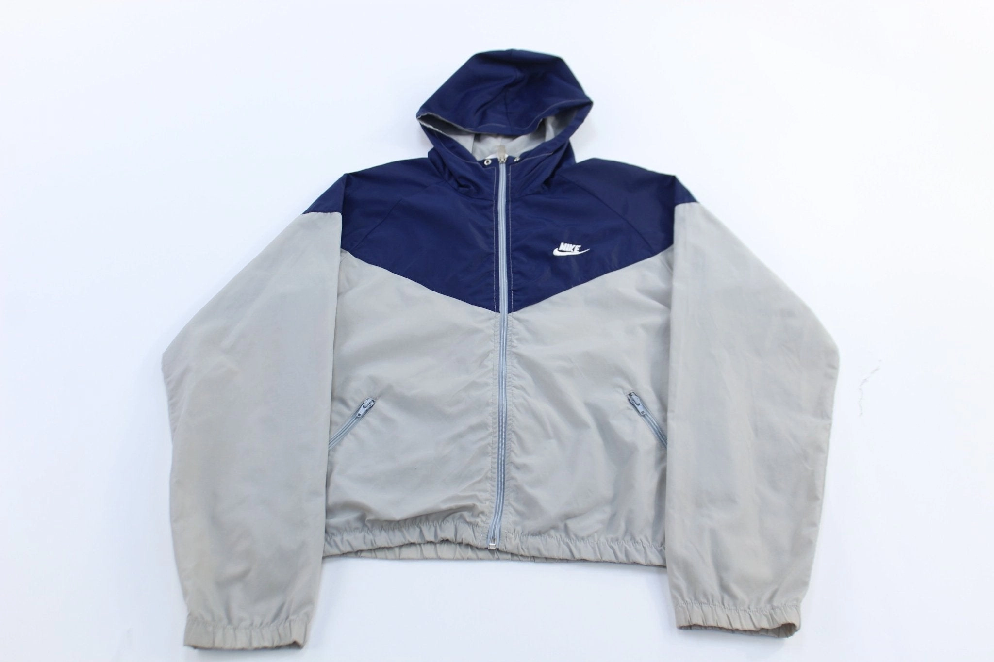 90's Nike Embroidered Logo Blue & Grey Zip Up Jacket Minimal Warmth Roll