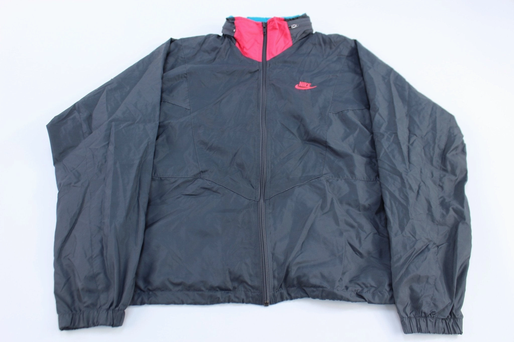 90's Nike Embroidered Logo Blue, Grey, & Pink Zip Up Jacket Breathable Technology cyclist