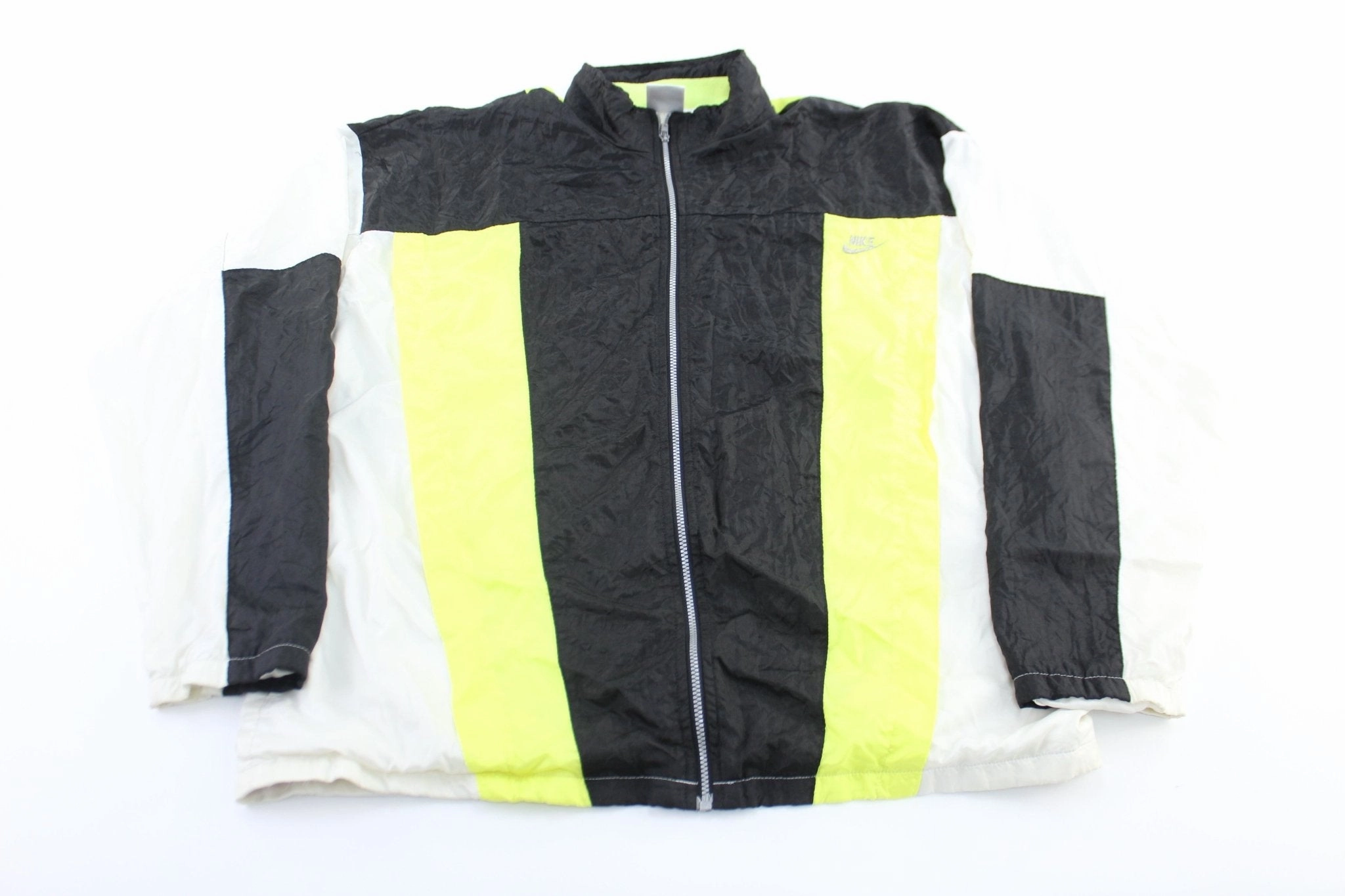 90's Nike International Embroidered Black, White, & Neon Zip Up Jacket Core Style