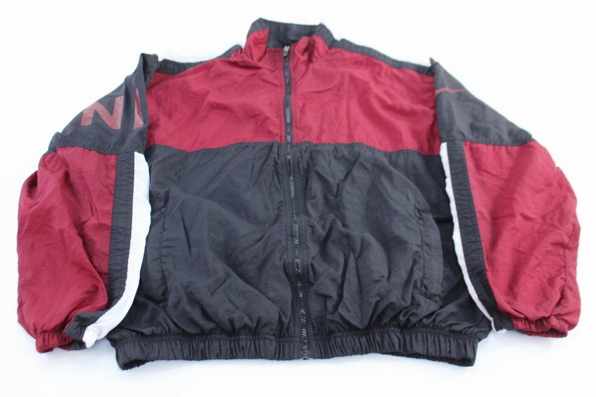 Lightweight Fit Shelf 90's Nike Swoosh Logo Black, White, & Maroon Windbreaker Jacket