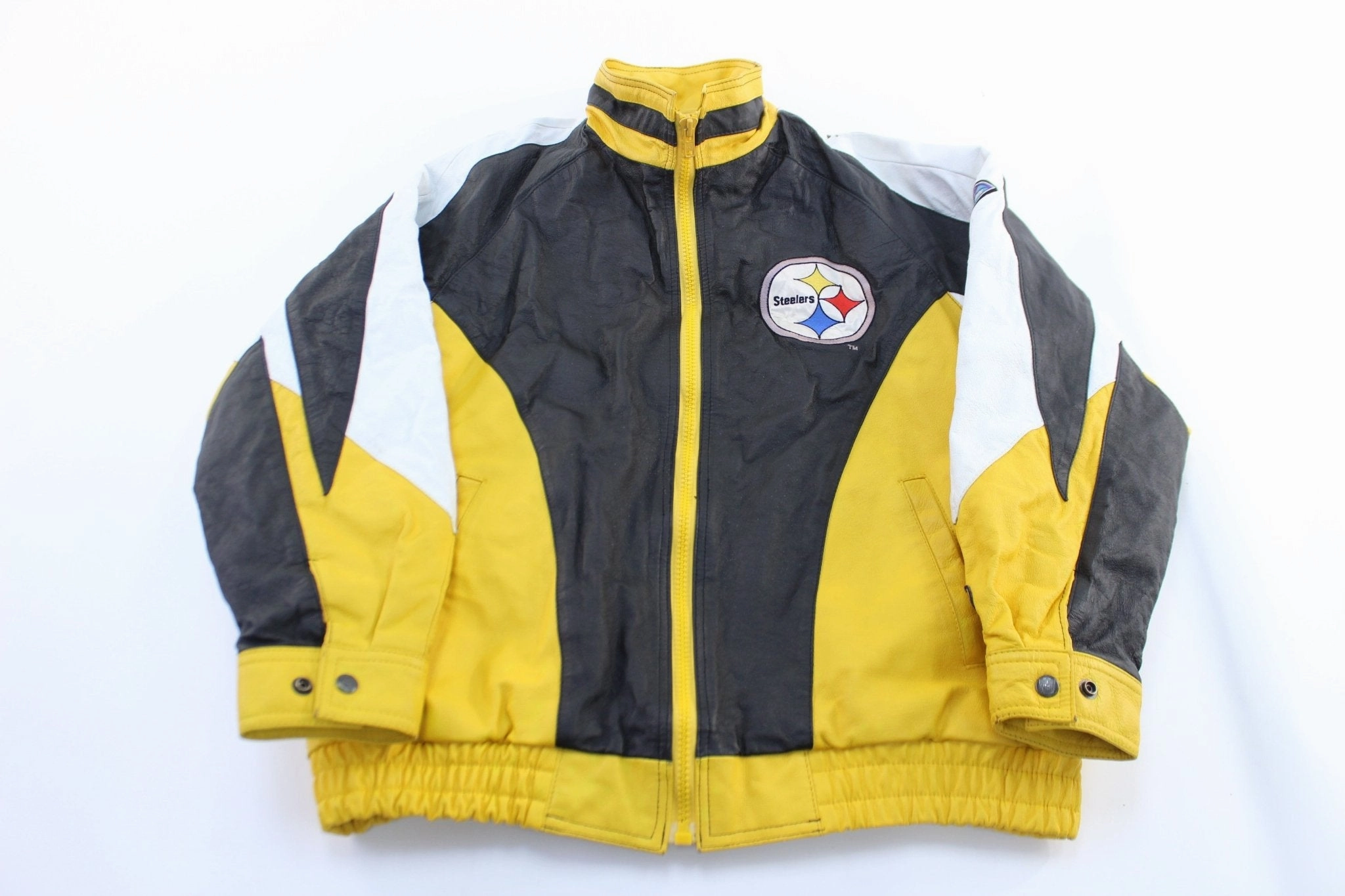 90's Pittsburgh Steelers Embroidered Pro Player Leather Jacket Windproof Outerwear All Day Comfort