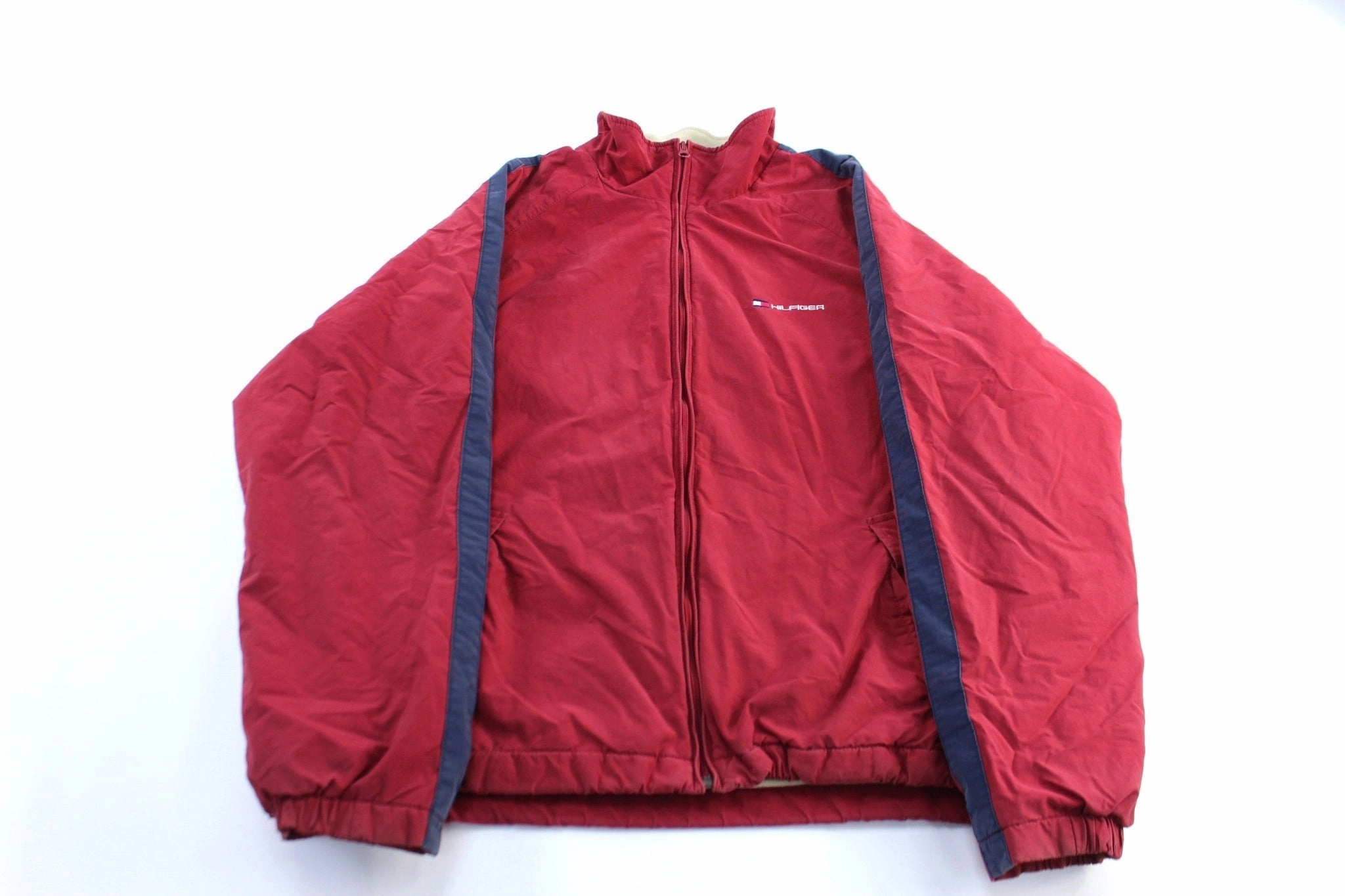 90's Tommy Hilfiger Embroidered Logo Red & Blue Striped Zip Up Jacket Reunion