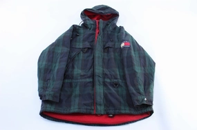 State 90's Tommy Hilfiger Logo Patch Blue & Green Plaid Hooded Jacket