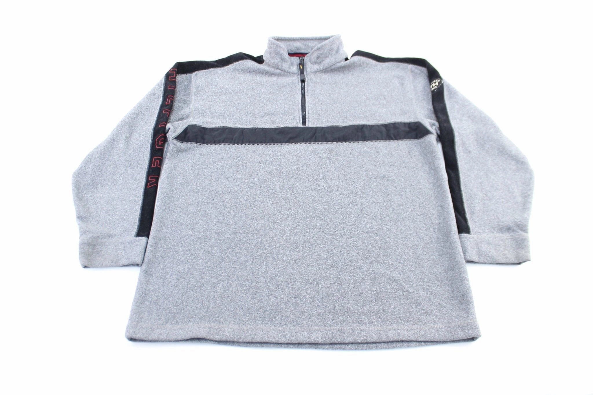 90's Tommy Hilfiger Logo Patch Grey & Black Fleece Pullover Jacket Vanity