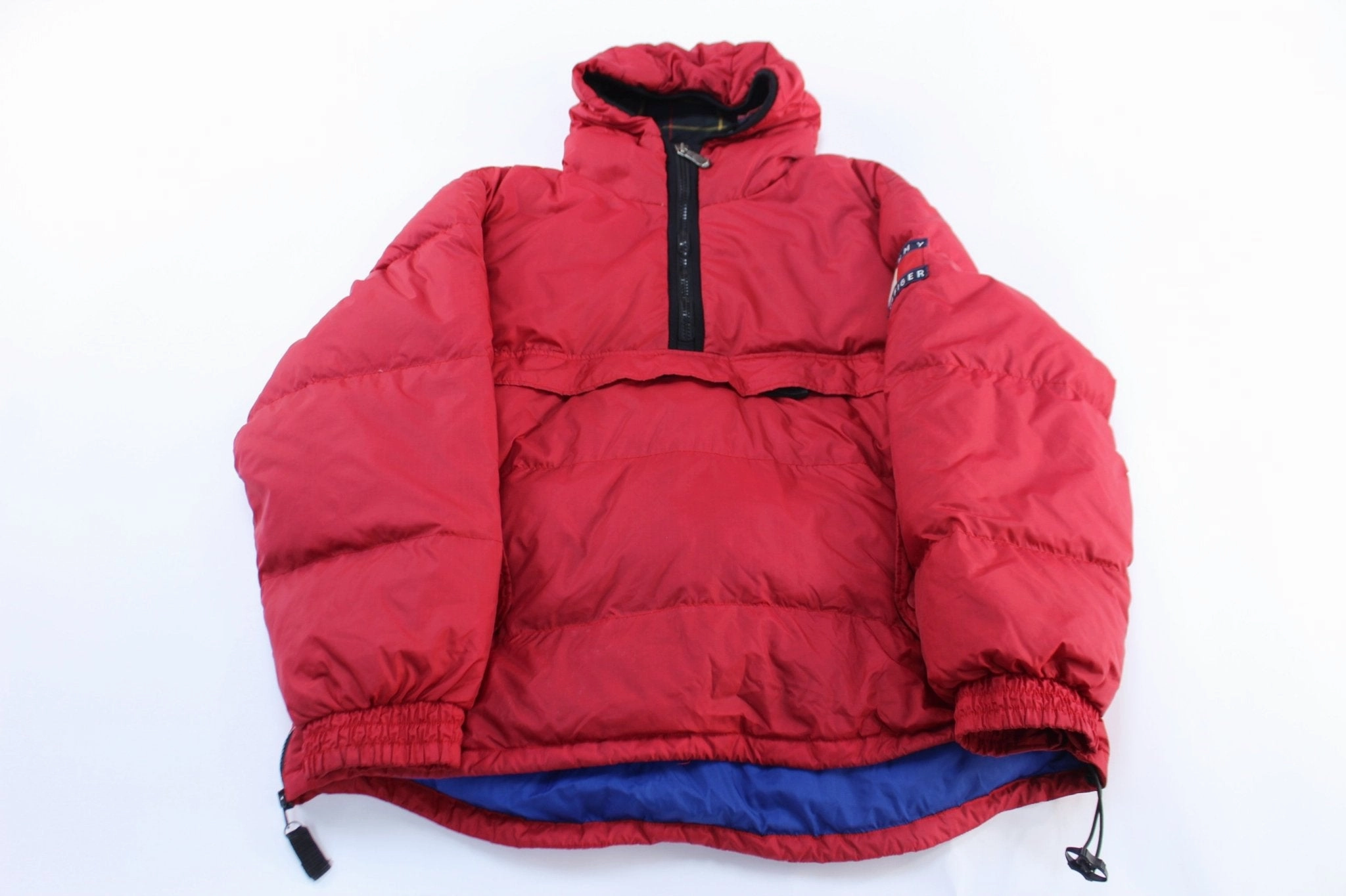 90's Tommy Hilfiger Logo Patch Red Pullover Puffer Jacket Unwind