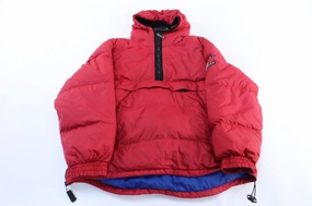 90's Tommy Hilfiger Logo Patch Red Pullover Puffer Jacket Unwind