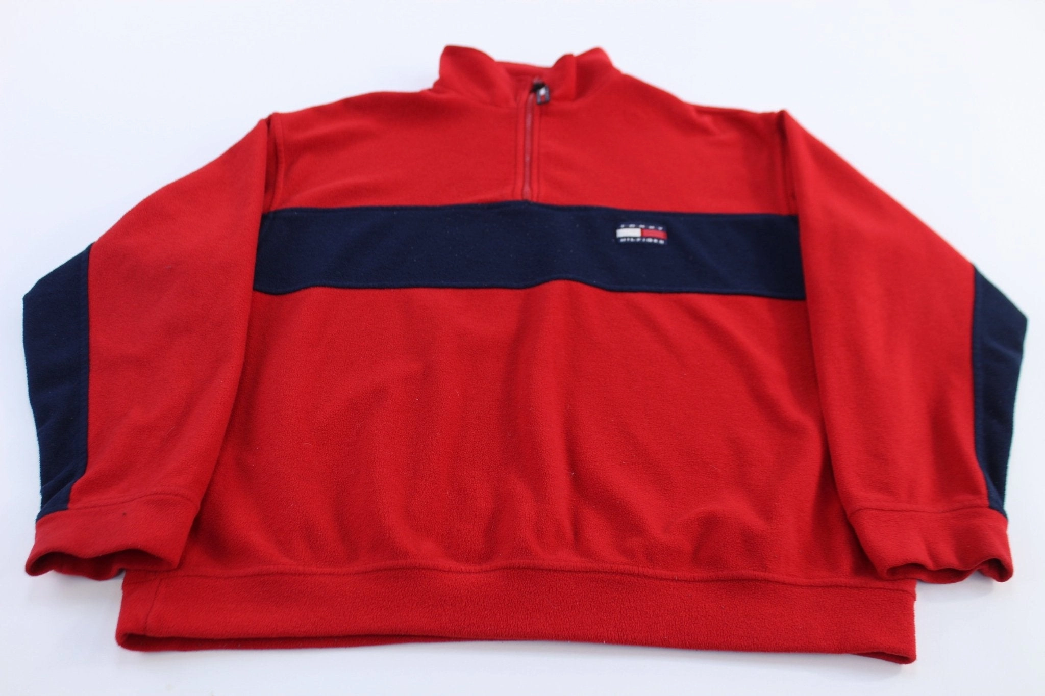 90's Tommy Hilfiger Red & Blue Striped Fleece Pullover Functional Gear petite size