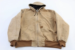 Carhartt Logo Patch Tan Full Zip Hooded Jacket Layering Compatible