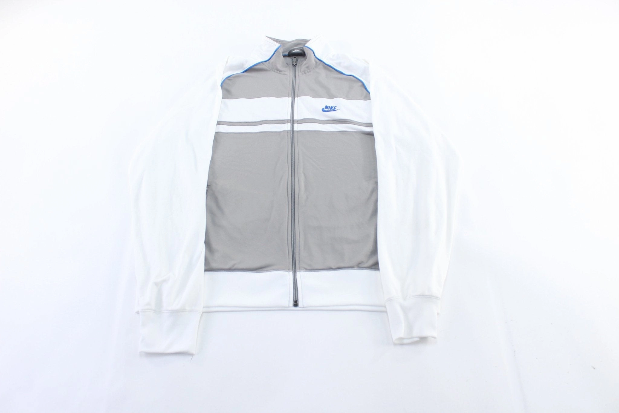 Outdoor Layer Weightless Construction Nike Embroidered Logo Grey, Blue, & White Track Jacket