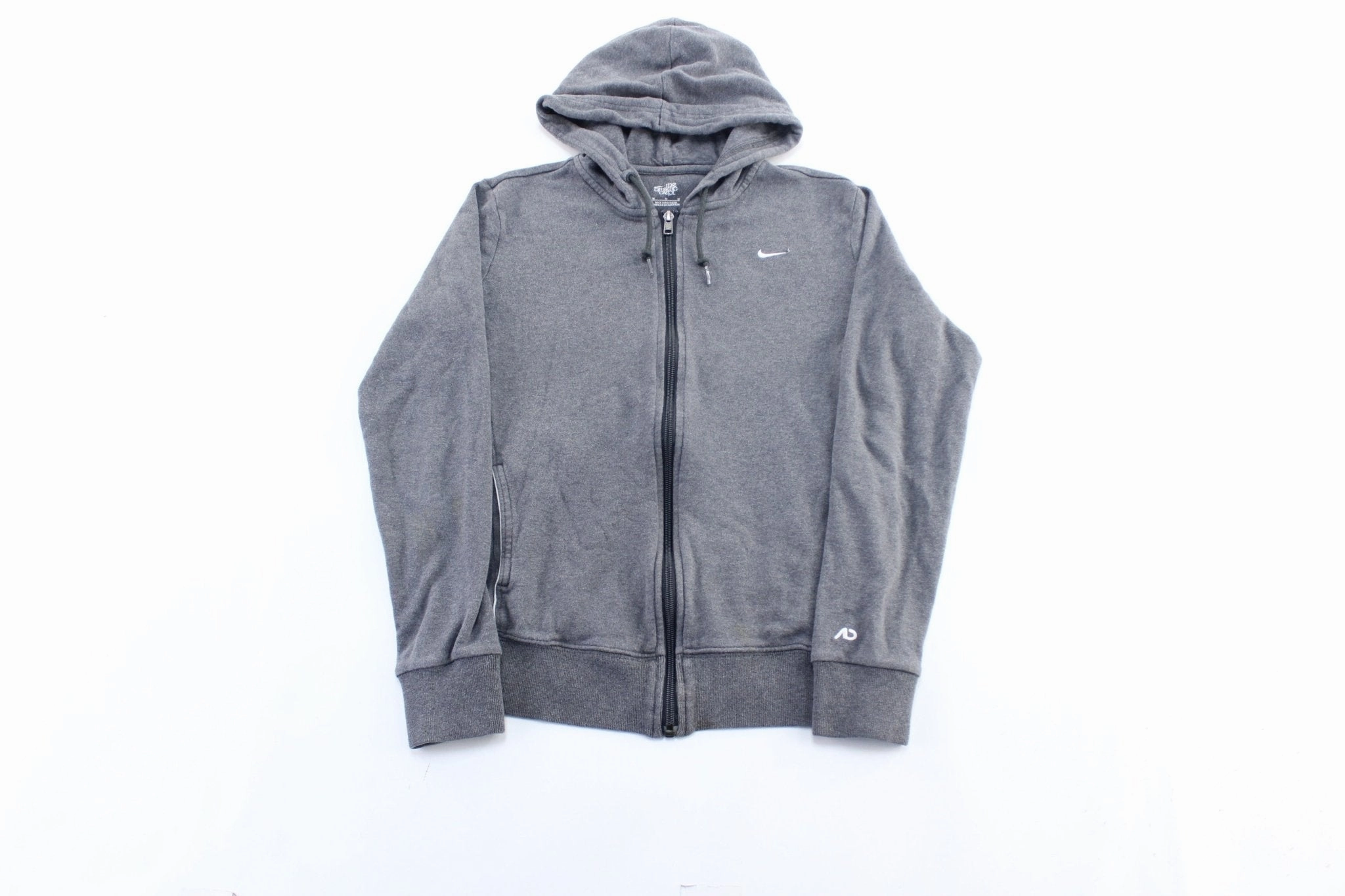 Women's Nike Embroidered Logo Grey Zip Up Hoodie Flexible Elbow Panels Train