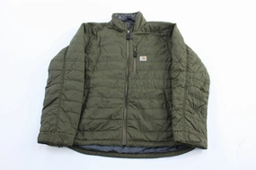 Stretch Fit Carhartt Logo Patch Green Relaxed Fit Puffer Jacket