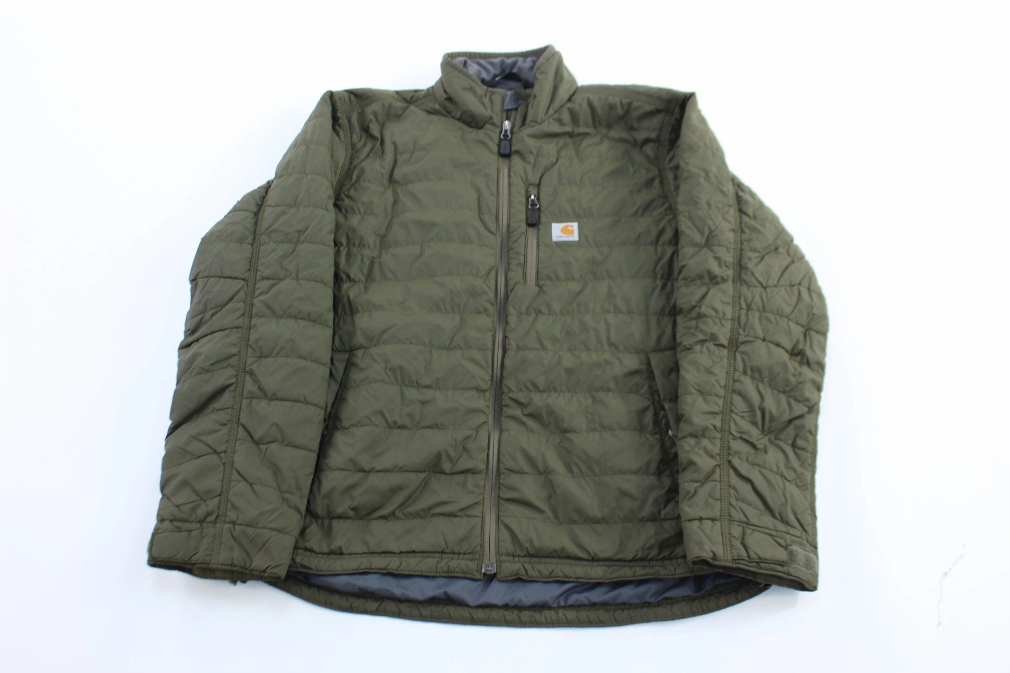 Stretch Fit Carhartt Logo Patch Green Relaxed Fit Puffer Jacket
