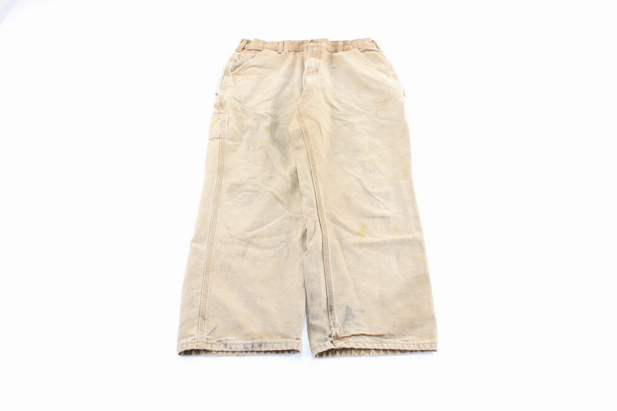 Carhartt Logo Patch Tan Workwear Pants Comfortable Cut Trendy Comfort