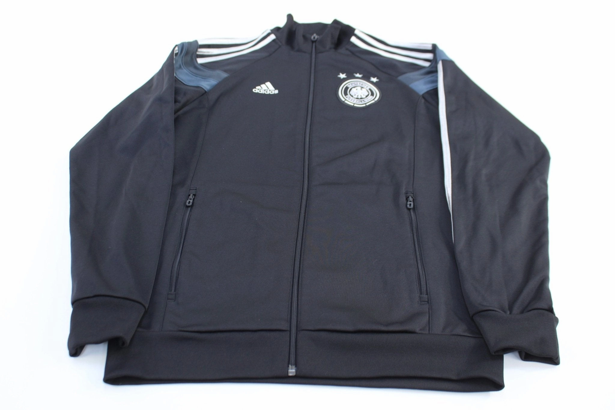 Odor Resistant Taped Zipper Closures Adidas Embroidered Logo Black & White Striped Germany Soccer Jacket