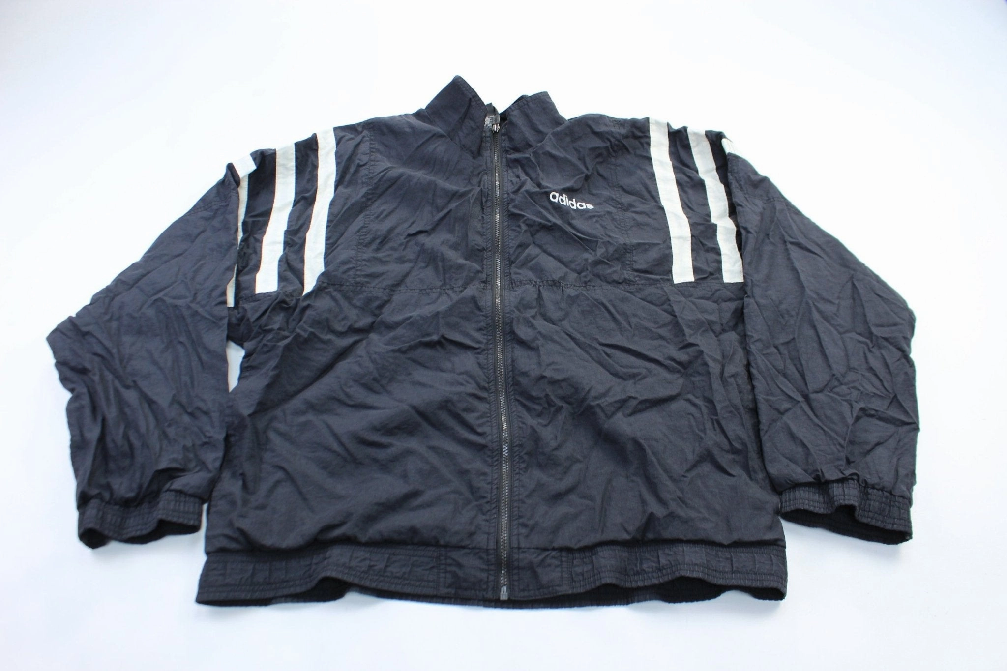 Adidas Embroidered Logo Black & White Striped Jacket Slide Strap Waistband