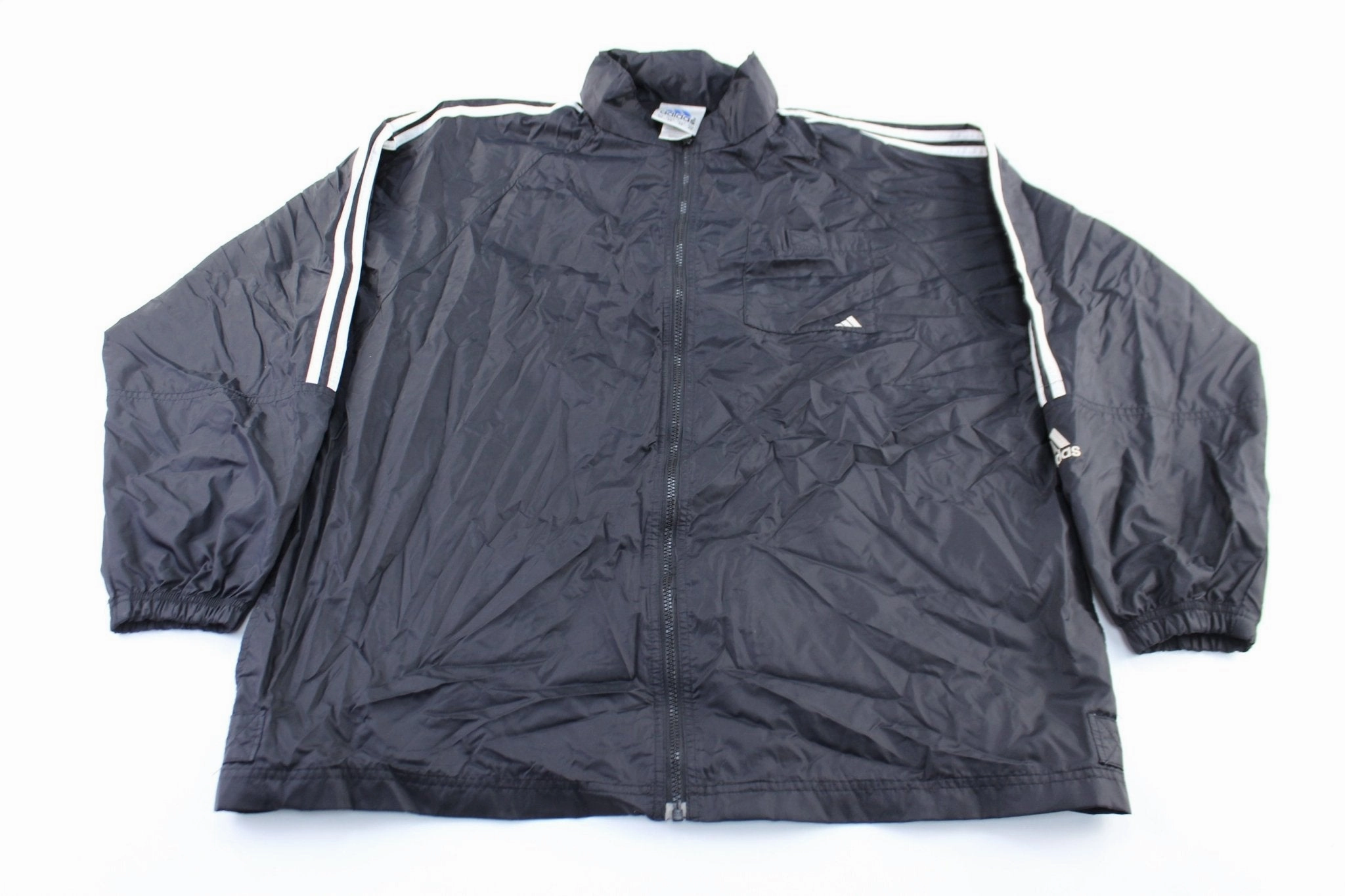 Adidas Embroidered Logo Black & White Striped Zip Up Jacket Functional Outerwear