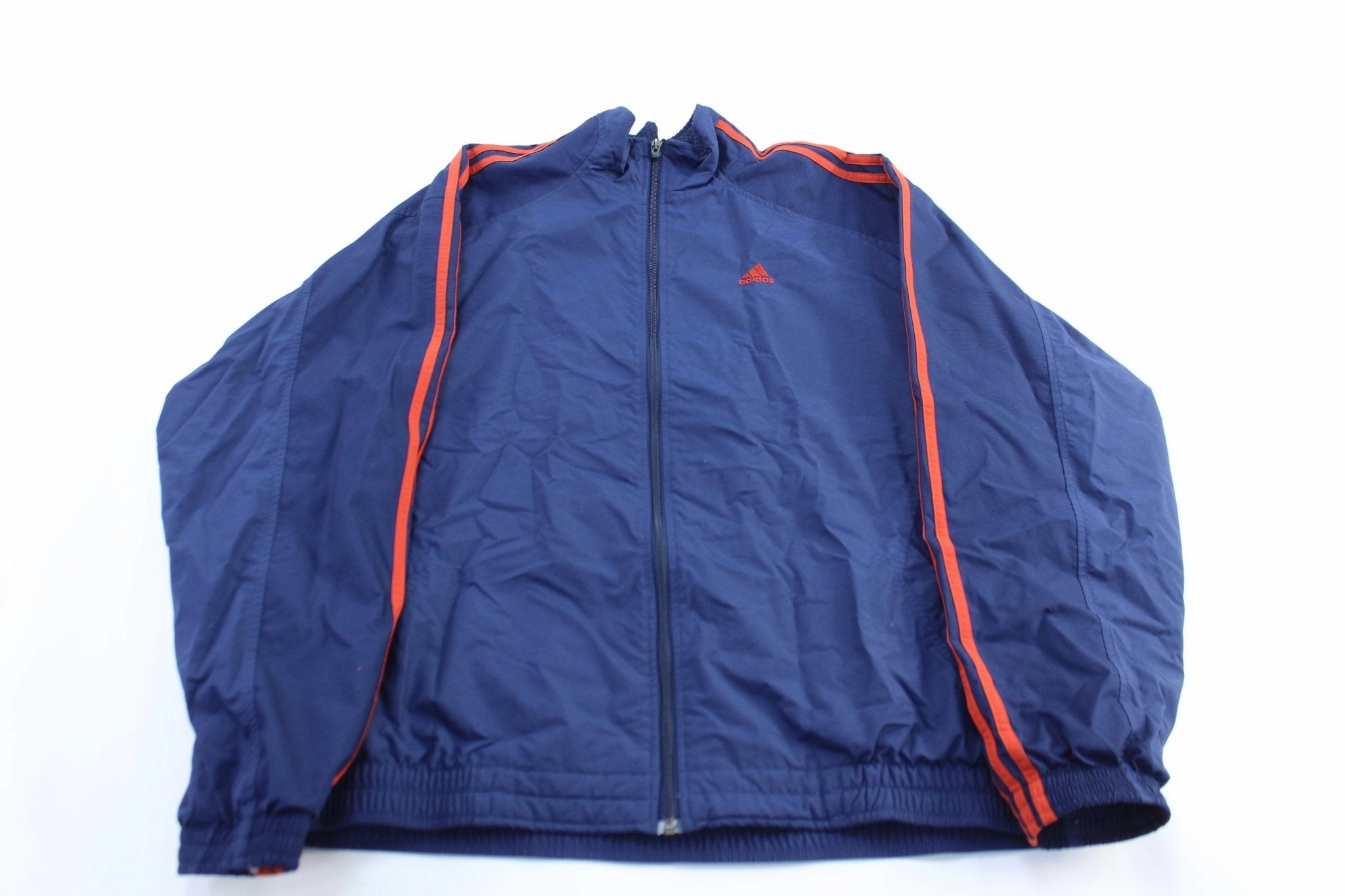 Commodity Adidas Embroidered Logo Blue & Orange Striped Zip Up Jacket