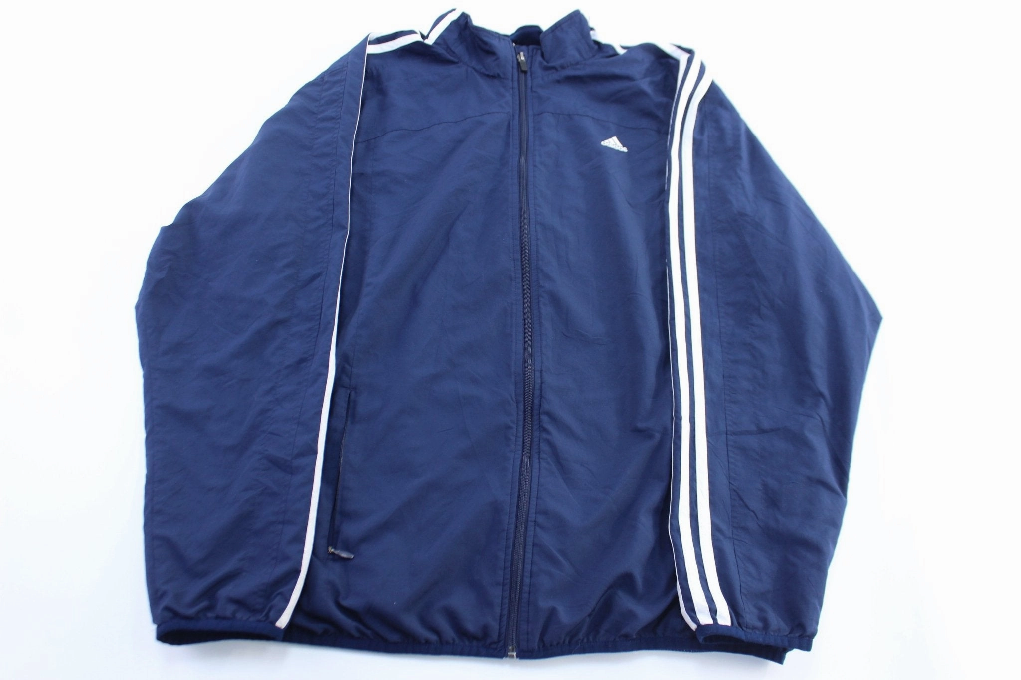 regular Conquer Adidas Embroidered Logo Blue & White Striped Zip Up Jacket