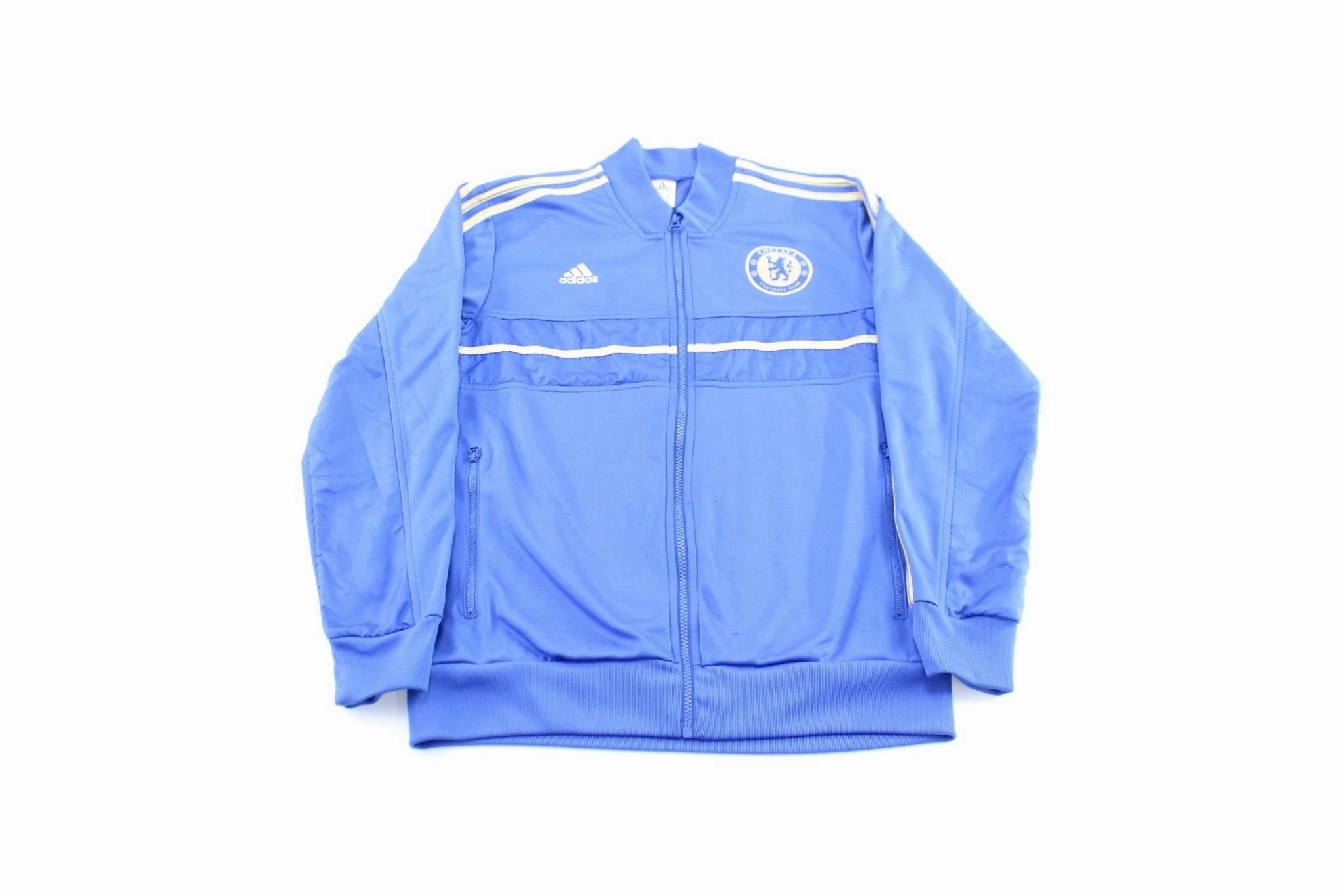 Adidas Embroidered Logo Chelsea Blue & Gold Striped Zip Up Jacket Comfy Layer Bonded Zippers