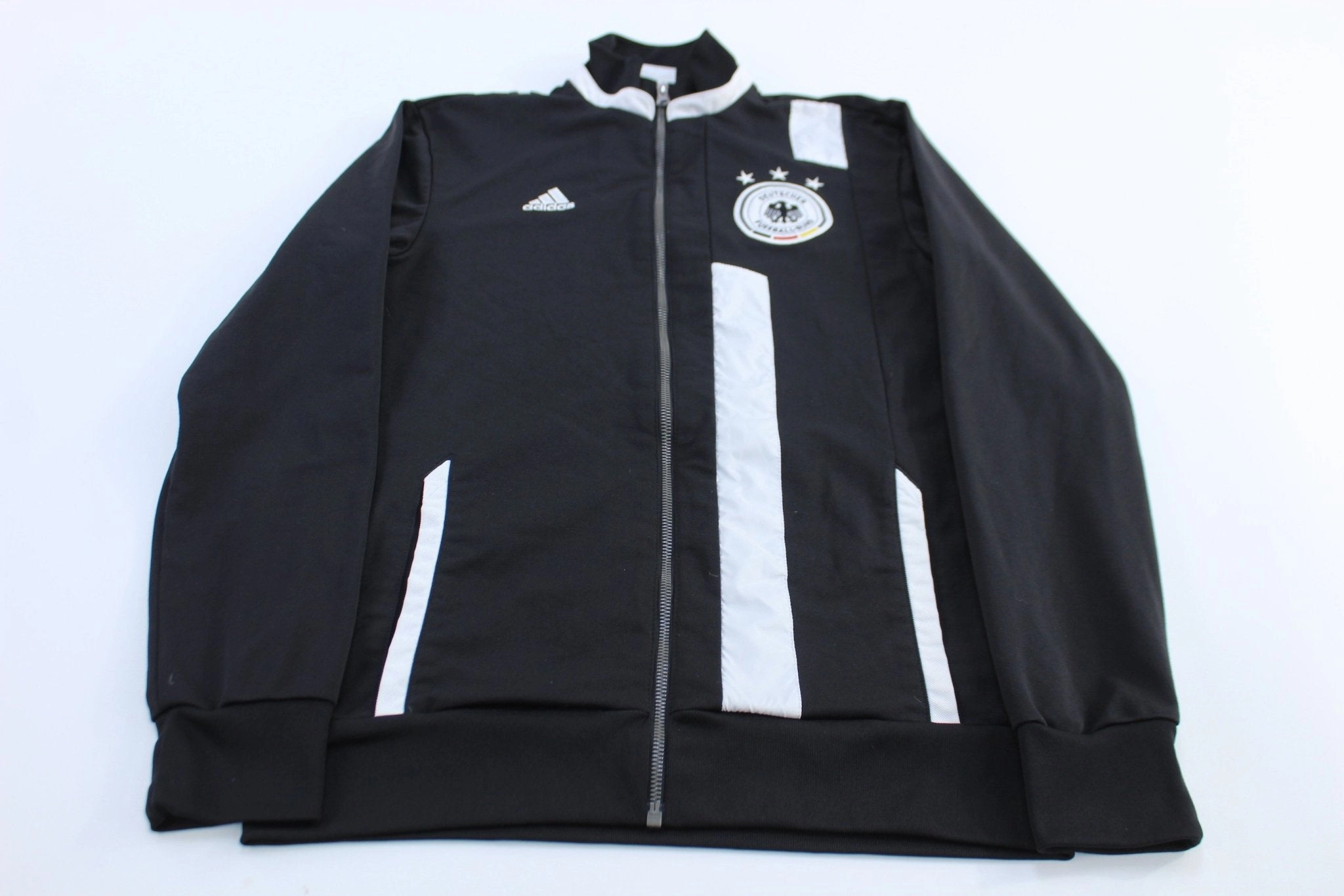 Adidas Embroidered Logo Germany Soccer Black Zip Up Jacket City Ready Fade Resistant Dye