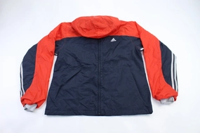 Adidas Embroidered Logo Red & Navy Blue Striped Jacket skier Wind Resistant Wear